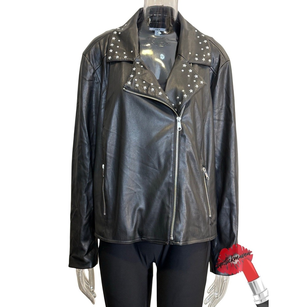 Bar III Faux Leather Jacket Womens Plus 3x Black Star Moto